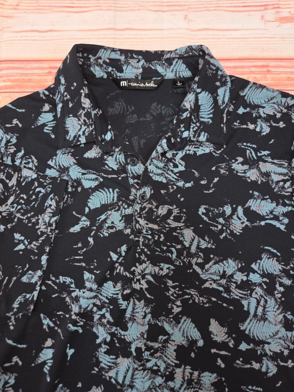 Travis Mathew Black & Blue Abstract Print Mens Polo Large Pima Cotton Blend - Picture 4 of 7
